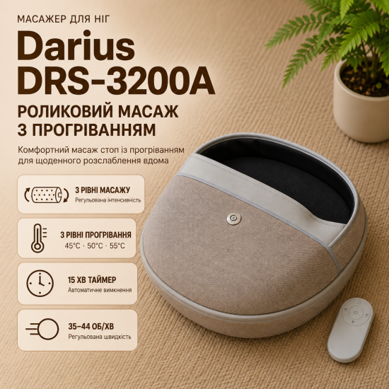 Масажер для ніг з підігрівом та роликовим масажем Darius DRS-3200A